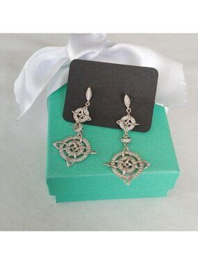 Sterling Silver Double Halo Circle Celtic Cross Post Earrings